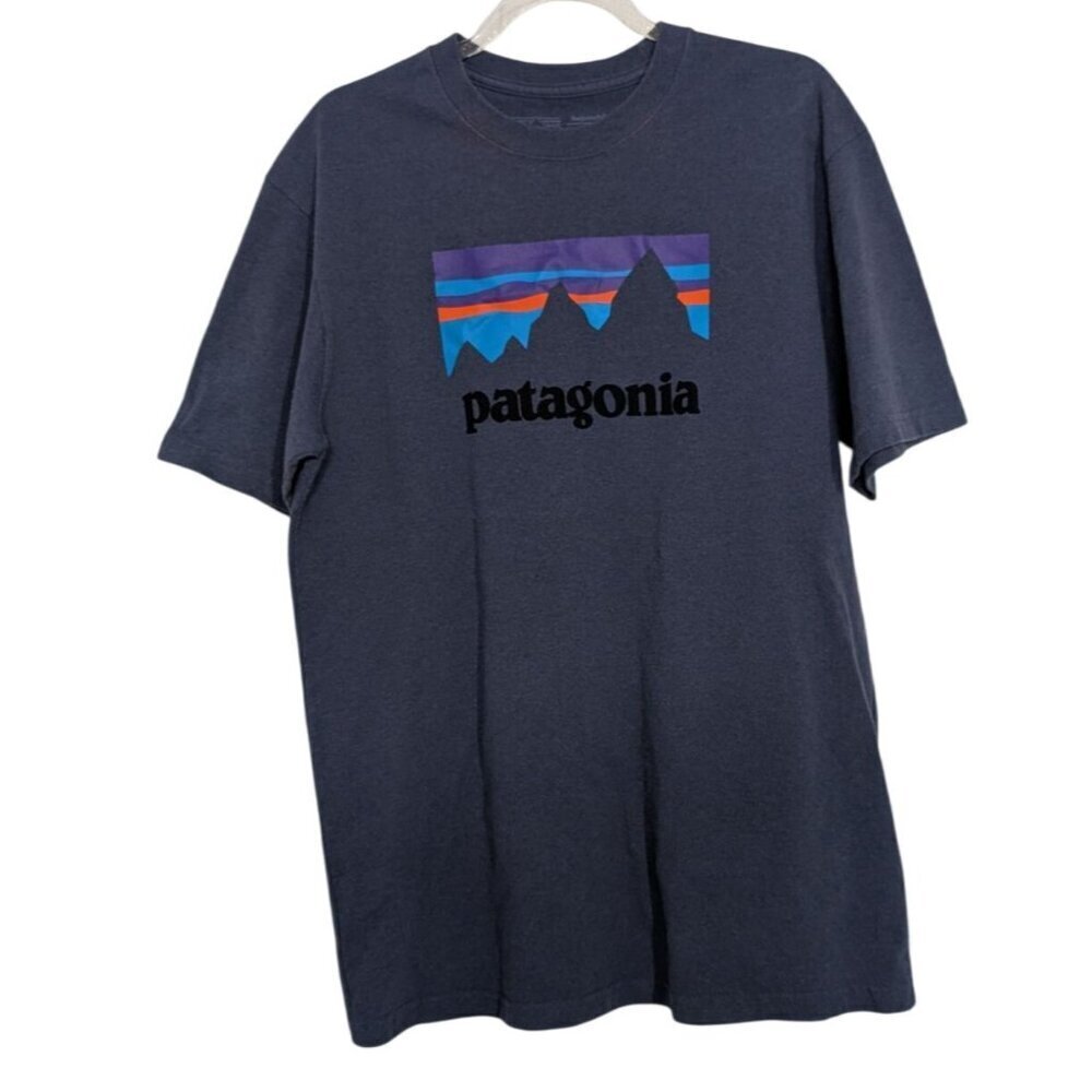 Patagonia Graphic T Shirt Mens Size Small Blue Outdoor Short Sleeve Crew Neck